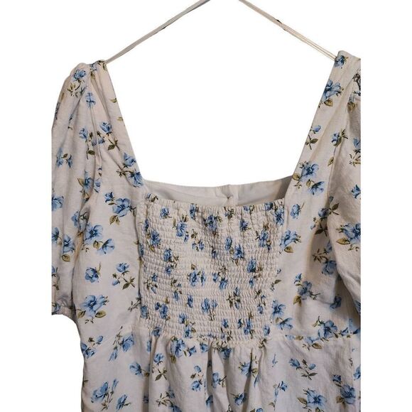 Old Navy Women's Size Medium White Blue Floral Babydoll Mini Dress - Picture 3 of 9